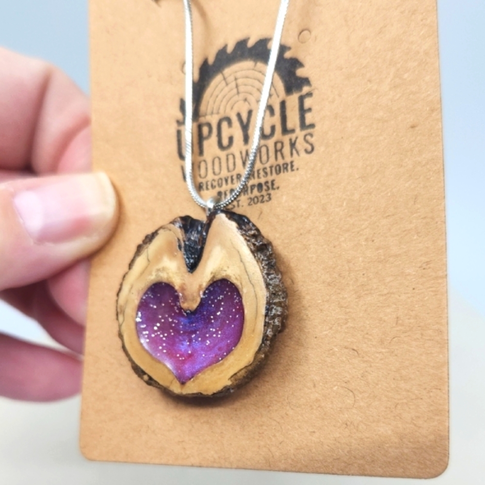 Purple Heart Pendant Necklace Handmade by Upcycled Woodworks